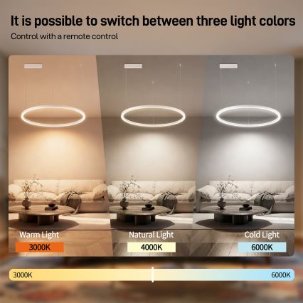 Brilagi - LED dimeriuojamas pakabinamas šviestuvas ant laido PORTOFINO LED/60W/230V 3000-6000K skers. 80 cm balta + nuotolinis valdymas