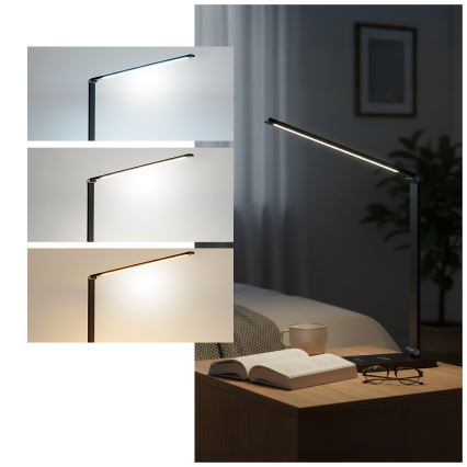 Brilagi - jutiklinis, dimeriuojamas LED stalinis šviestuvas su belaidžiu QI įkrovimu MODO CHARGE LED/7W/5V 3000/4000/6000K juodas