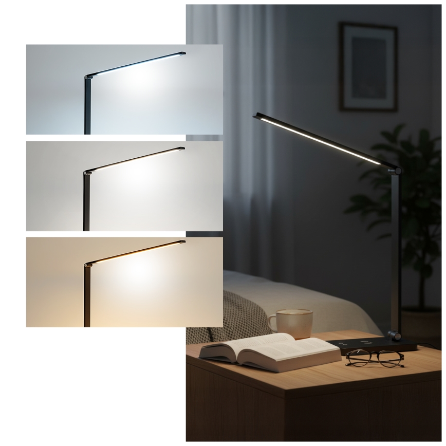 Brilagi - jutiklinis, dimeriuojamas LED stalinis šviestuvas su belaidžiu QI įkrovimu MODO CHARGE LED/7W/5V 3000/4000/6000K juodas