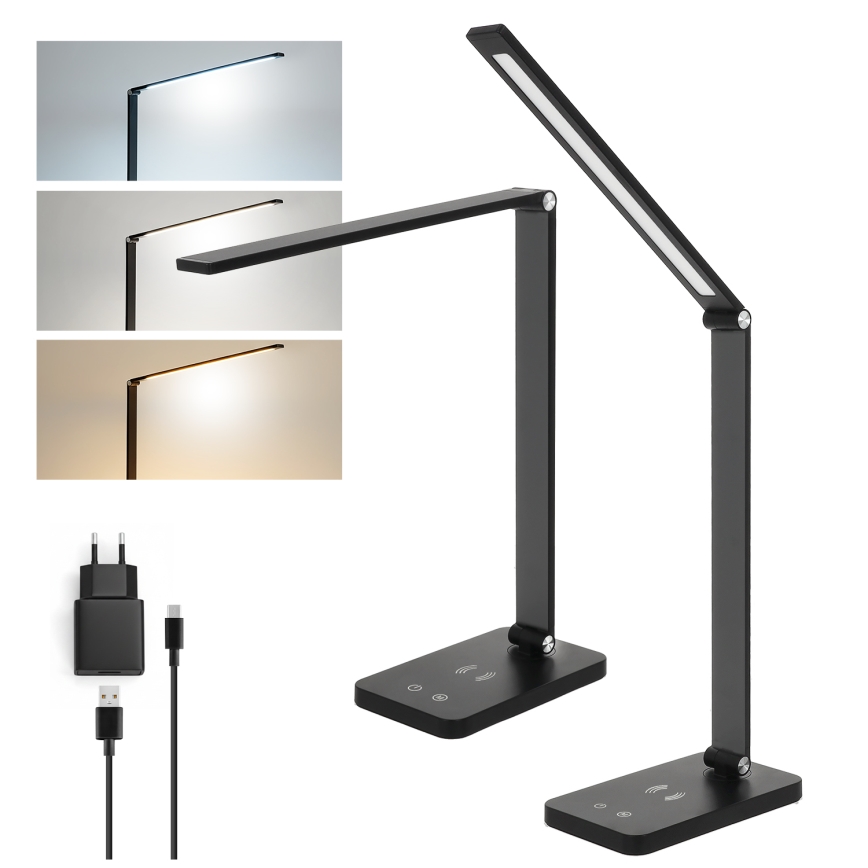 Brilagi - jutiklinis, dimeriuojamas LED stalinis šviestuvas su belaidžiu QI įkrovimu MODO CHARGE LED/7W/5V 3000/4000/6000K juodas