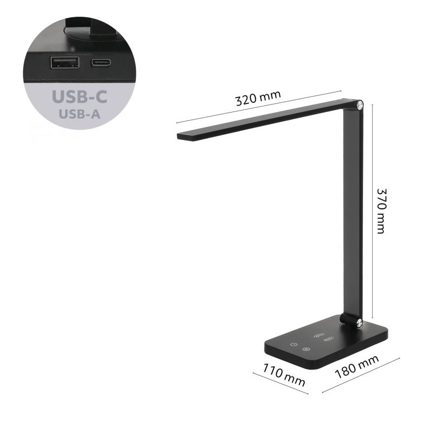 Brilagi - jutiklinis, dimeriuojamas LED stalinis šviestuvas su belaidžiu QI įkrovimu MODO CHARGE LED/7W/5V 3000/4000/6000K juodas