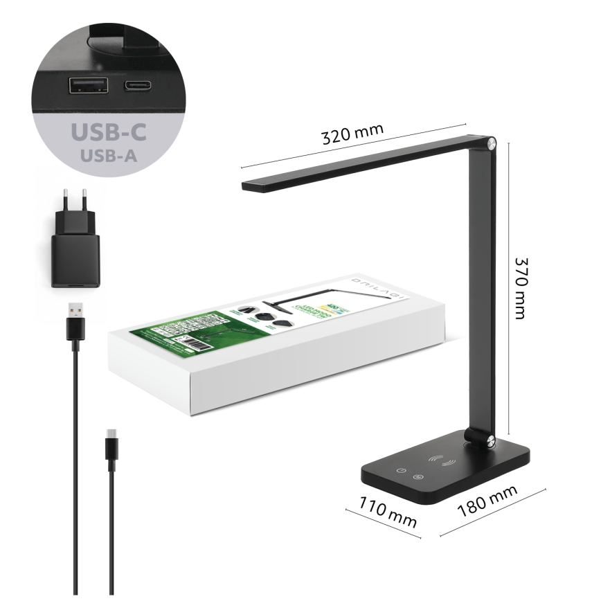 BRILAGI - jutiklinis, dimeriuojamas LED stalinis šviestuvas su belaidžiu QI įkrovimu MODO CHARGE LED/7W/5V 3000/4000/6000K juodas