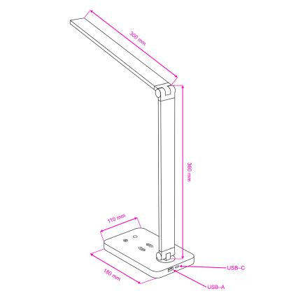 BRILAGI - jutiklinis, dimeriuojamas LED stalinis šviestuvas su belaidžiu QI įkrovimu MODO CHARGE LED/7W/5V 3000/4000/6000K juodas