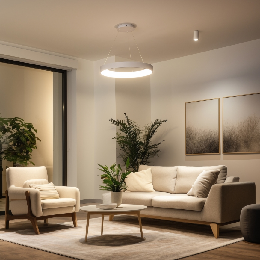 Brilagi - reguliuojama LED liustra ant troselio FALCON II LED/99W/230V 3000-6500K skersmuo 60 cm balta + nuotolinis valdymas