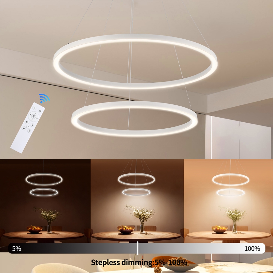 Brilagi - LED dimeriuojama pakabinama liustra ant laido PORTOFINO LED/98W/230V 3000-6000K skersmuo 80 cm balta + nuotolinis valdymas