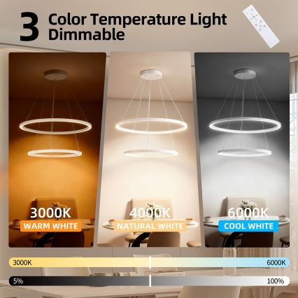 Brilagi - LED dimeriuojama pakabinama liustra ant laido PORTOFINO LED/98W/230V 3000-6000K skersmuo 80 cm balta + nuotolinis valdymas