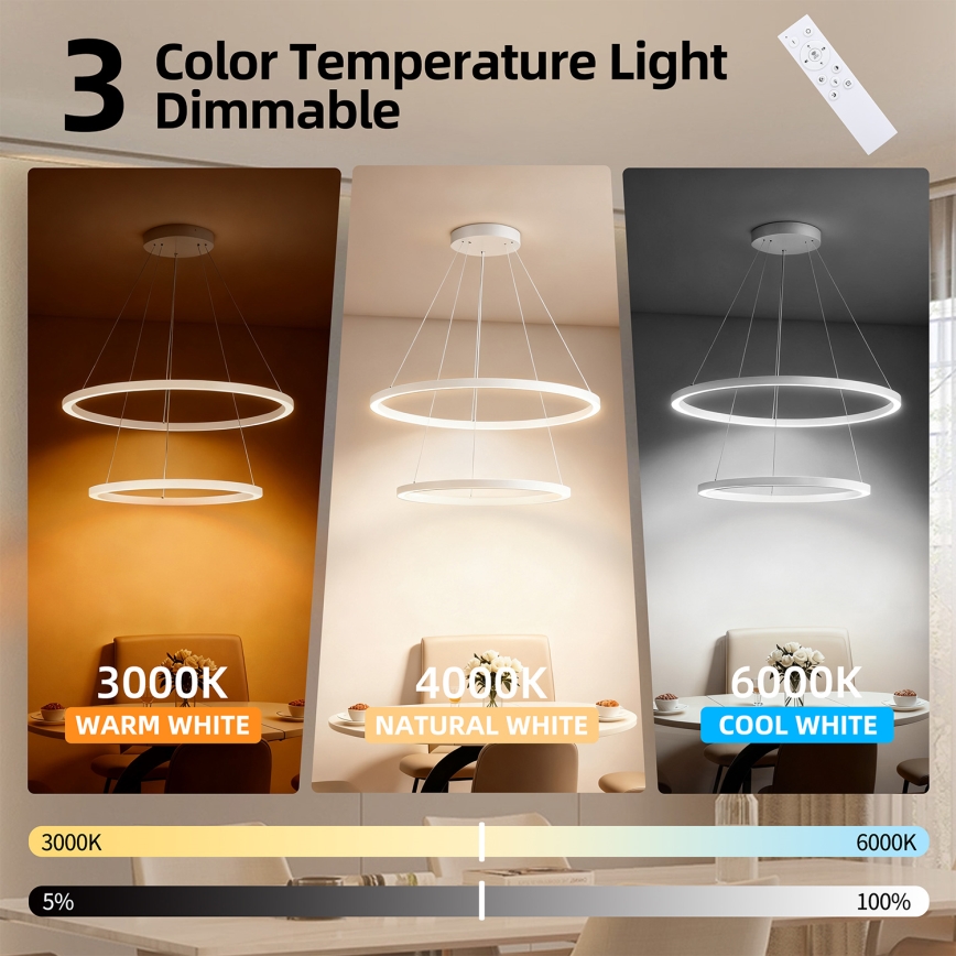 Brilagi - LED dimeriuojama pakabinama liustra ant laido PORTOFINO LED/98W/230V 3000-6000K skersmuo 80 cm balta + nuotolinis valdymas