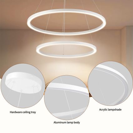 Brilagi - LED dimeriuojama pakabinama liustra ant laido PORTOFINO LED/98W/230V 3000-6000K skersmuo 80 cm balta + nuotolinis valdymas
