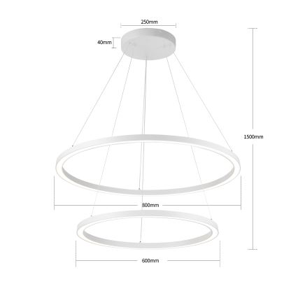 Brilagi - LED dimeriuojama pakabinama liustra ant laido PORTOFINO LED/98W/230V 3000-6000K skersmuo 80 cm balta + nuotolinis valdymas
