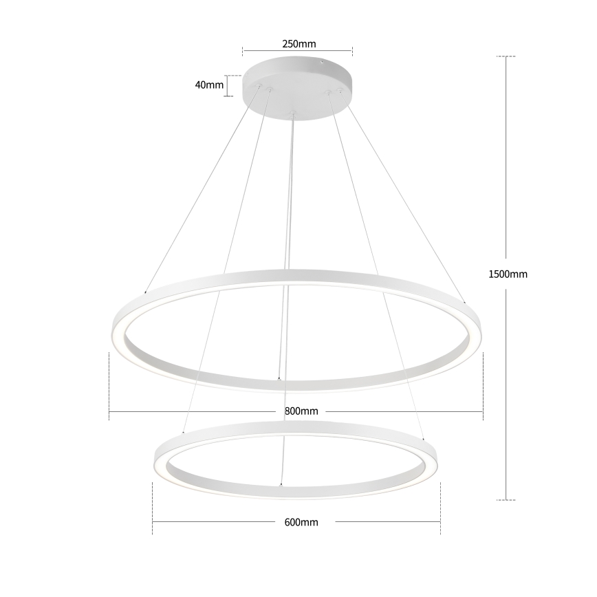 Brilagi - LED dimeriuojama pakabinama liustra ant laido PORTOFINO LED/98W/230V 3000-6000K skersmuo 80 cm balta + nuotolinis valdymas