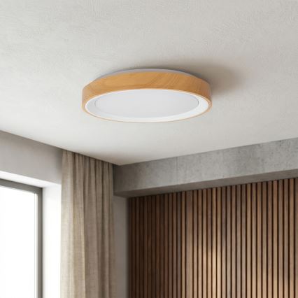 Brilagi - Dimeriuojamas LED lubų šviestuvas FLOCO LED/48W/230V, skersmuo 40 cm, medžio dekoras/balta + nuotolinis valdymas