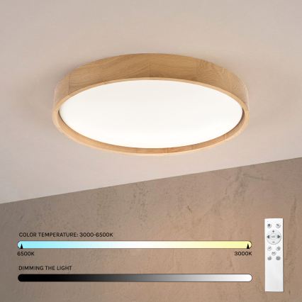 Brilagi - reguliuojamas LED lubinis šviestuvas MANAROLA REMOTE LED/36W/230V 3000-6500K, skersmuo 51 cm, ąžuolo spalvos + nuotolinis valdymas