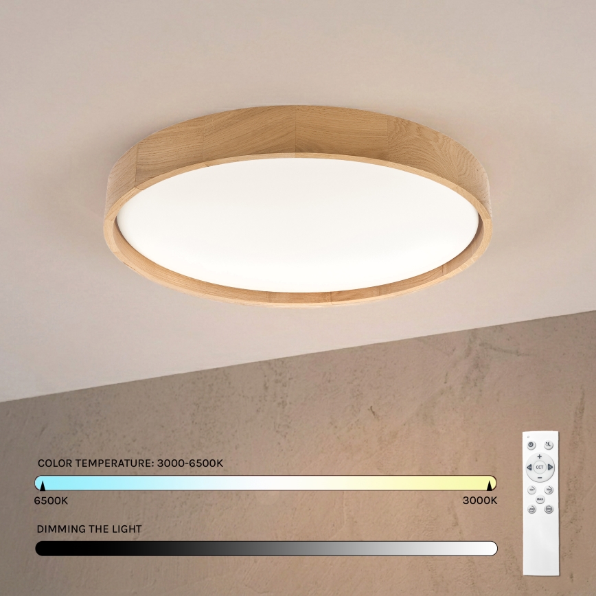Brilagi - reguliuojamas LED lubinis šviestuvas MANAROLA REMOTE LED/36W/230V 3000-6500K, skersmuo 51 cm, ąžuolo spalvos + nuotolinis valdymas
