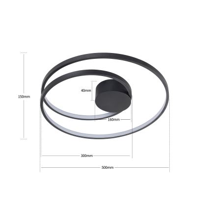 Brilagi - Dimeriuojamas LED lubinis šviestuvas TWISTER LED/48W/230V 3000-6000K, skersmuo 50 cm, juodas + nuotolinis valdymas