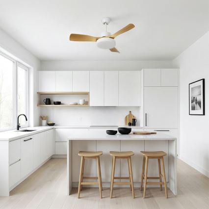 Brilagi - LED reguliuojamas lubų ventiliatorius LED/34W/230V 106 cm balta/ruda + nuotolinis valdymas