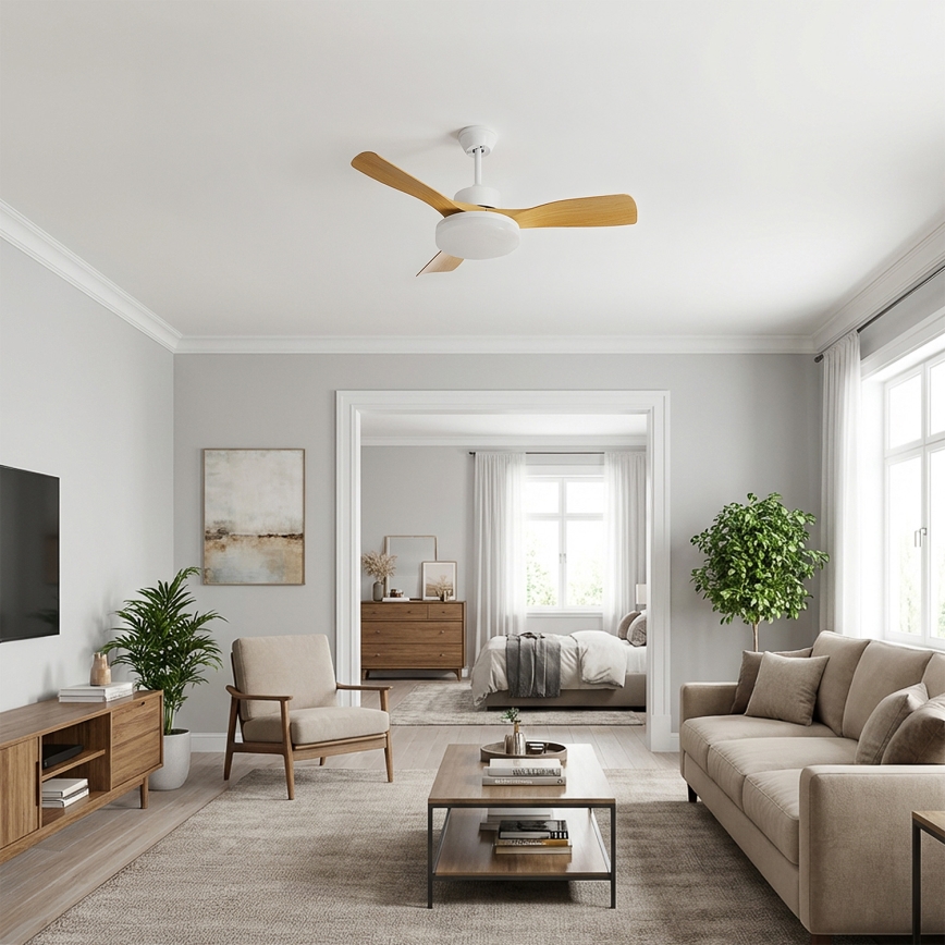 Brilagi - LED reguliuojamas lubų ventiliatorius LED/34W/230V 106 cm balta/ruda + nuotolinis valdymas