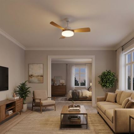 Brilagi - LED reguliuojamas lubų ventiliatorius LED/34W/230V 106 cm balta/ruda + nuotolinis valdymas