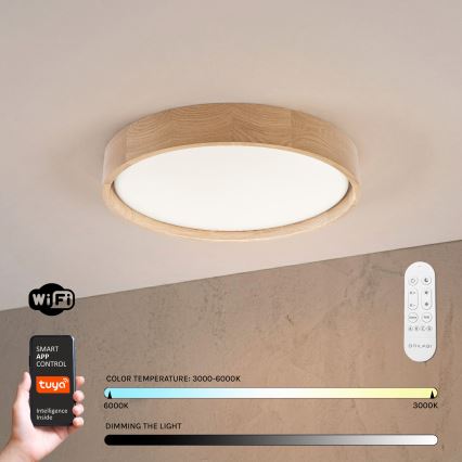 Brilagi - Dimeriuojamas LED lubų šviestuvas MANAROLA SMART LED/24W/230V 3000-6000K Wi-Fi Tuya Beacon skersmuo 41 cm ąžuolas + nuotolinis valdymas