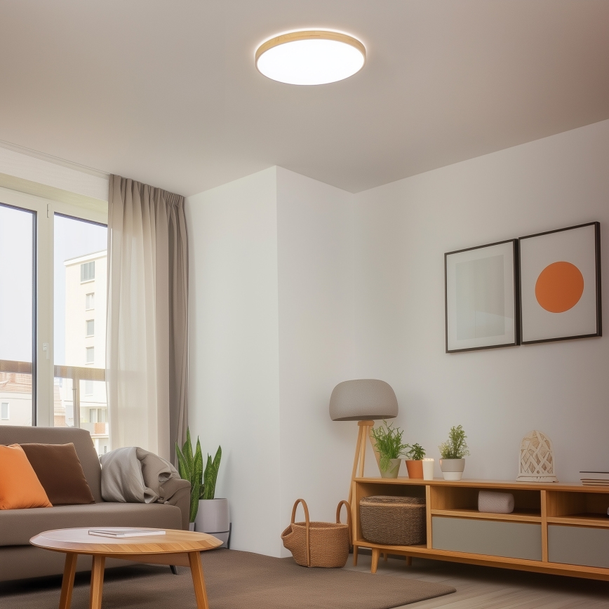 Brilagi - Dimeriu reguliuojamas LED lubinis šviestuvas PINE LED/60W/230V, mediena, skersmuo 52 cm, 3000-6500K + nuotolinis valdymas