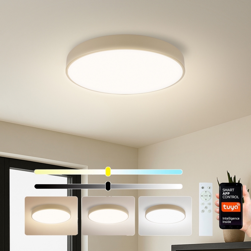 Brilagi - reguliuojamas LED lubų šviestuvas POOL SMART LED/48W/230V 3000-6000K skersmuo 40 cm Wi-Fi Tuya smėlio spalvos + nuotolinis valdymas