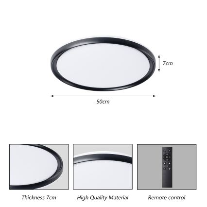 Brilagi - reguliuojamas LED lubų šviestuvas RIVO LED/72W/230V 3000-6000K juodas, skersmuo 50 cm + nuotolinis valdymas