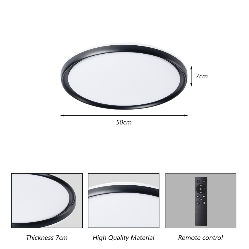 Brilagi - reguliuojamas LED lubų šviestuvas RIVO LED/72W/230V 3000-6000K juodas, skersmuo 50 cm + nuotolinis valdymas
