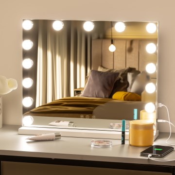 BRILAGI - Reguliuojamas LED makiažo veidrodis HOLLYWOOD LED/15W/230V CCT + USB baltas