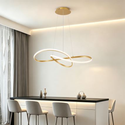 Brilagi - INFINITY LED reguliuojamo ryškumo liustra ant troselio LED/80W/230V 3000-6000K 80x80 cm auksinė + nuotolinis valdymas