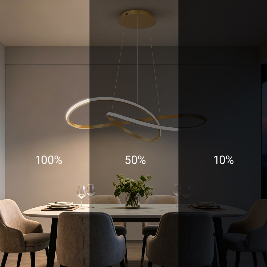 Brilagi - INFINITY LED reguliuojamo ryškumo liustra ant troselio LED/80W/230V 3000-6000K 80x80 cm auksinė + nuotolinis valdymas