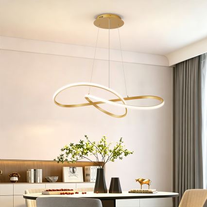 Brilagi - INFINITY LED reguliuojamo ryškumo liustra ant troselio LED/80W/230V 3000-6000K 80x80 cm auksinė + nuotolinis valdymas