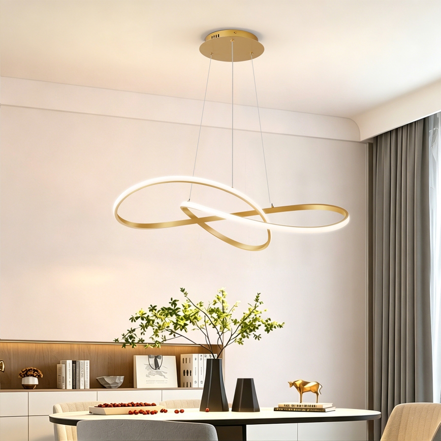 Brilagi - INFINITY LED reguliuojamo ryškumo liustra ant troselio LED/80W/230V 3000-6000K 80x80 cm auksinė + nuotolinis valdymas