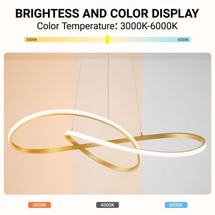 Brilagi - INFINITY LED reguliuojamo ryškumo liustra ant troselio LED/80W/230V 3000-6000K 80x80 cm auksinė + nuotolinis valdymas