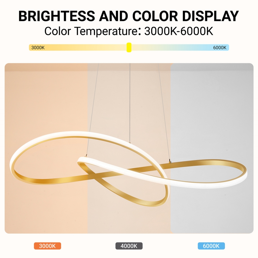 Brilagi - INFINITY LED reguliuojamo ryškumo liustra ant troselio LED/80W/230V 3000-6000K 80x80 cm auksinė + nuotolinis valdymas