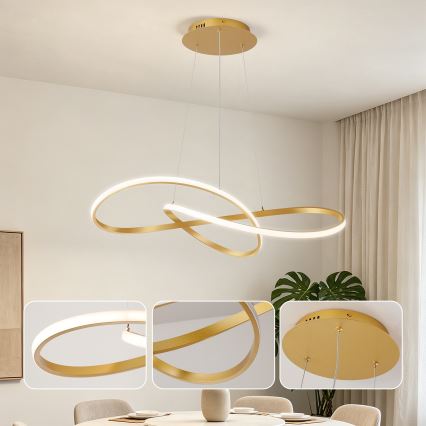 Brilagi - INFINITY LED reguliuojamo ryškumo liustra ant troselio LED/80W/230V 3000-6000K 80x80 cm auksinė + nuotolinis valdymas