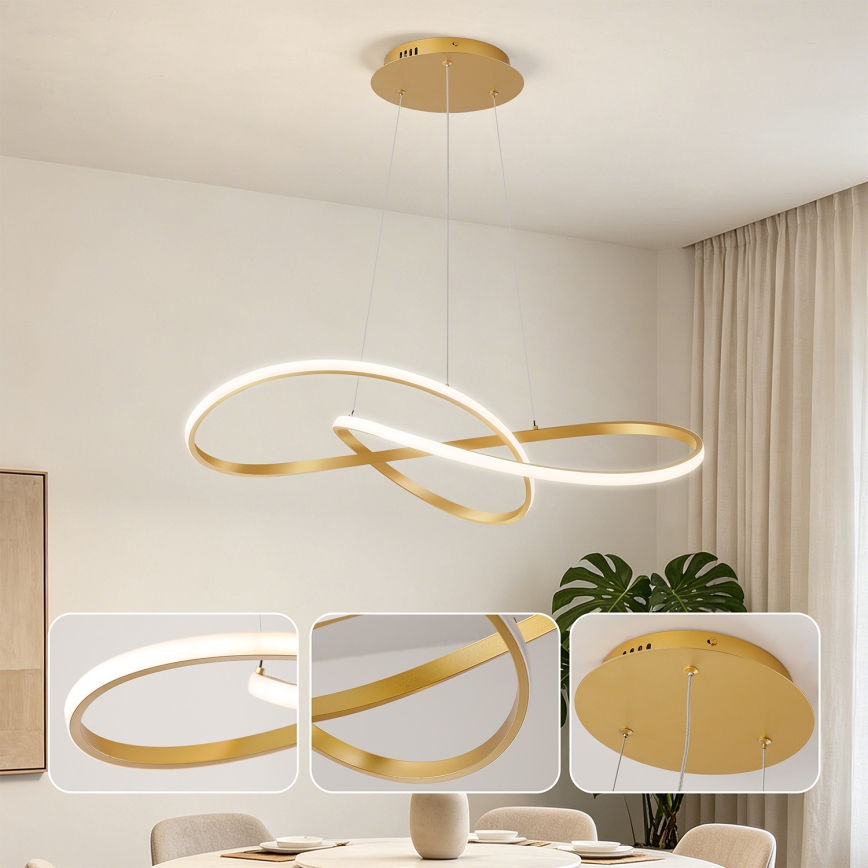 Brilagi - INFINITY LED reguliuojamo ryškumo liustra ant troselio LED/80W/230V 3000-6000K 80x80 cm auksinė + nuotolinis valdymas