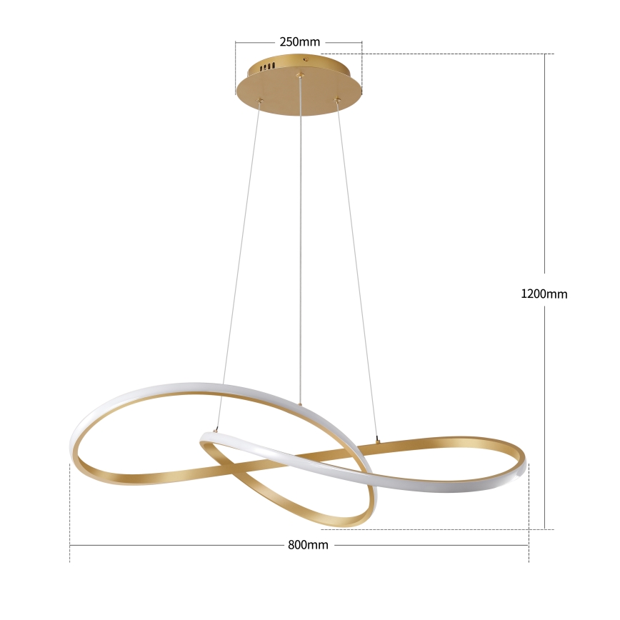 Brilagi - INFINITY LED reguliuojamo ryškumo liustra ant troselio LED/80W/230V 3000-6000K 80x80 cm auksinė + nuotolinis valdymas