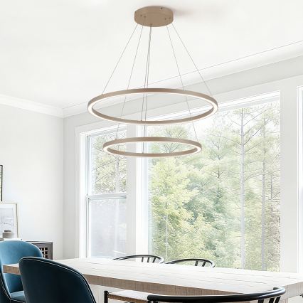 Brilagi - reguliuojamas LED pakabinamas šviestuvas ant laido PORTOFINO LED/98W/230V 3000-6000K skersmuo 80 cm smėlio spalvos + nuotolinis valdymas