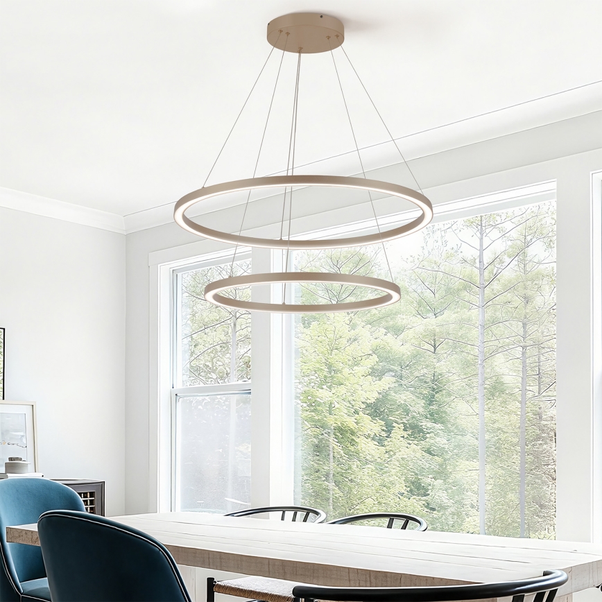 Brilagi - reguliuojamas LED pakabinamas šviestuvas ant laido PORTOFINO LED/98W/230V 3000-6000K skersmuo 80 cm smėlio spalvos + nuotolinis valdymas