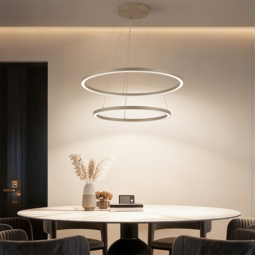 Brilagi - reguliuojamas LED pakabinamas šviestuvas ant laido PORTOFINO LED/98W/230V 3000-6000K skersmuo 80 cm smėlio spalvos + nuotolinis valdymas
