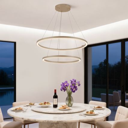 Brilagi - reguliuojamas LED pakabinamas šviestuvas ant laido PORTOFINO LED/98W/230V 3000-6000K skersmuo 80 cm smėlio spalvos + nuotolinis valdymas