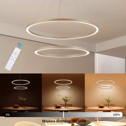 Brilagi - reguliuojamas LED pakabinamas šviestuvas ant laido PORTOFINO LED/98W/230V 3000-6000K skersmuo 80 cm smėlio spalvos + nuotolinis valdymas