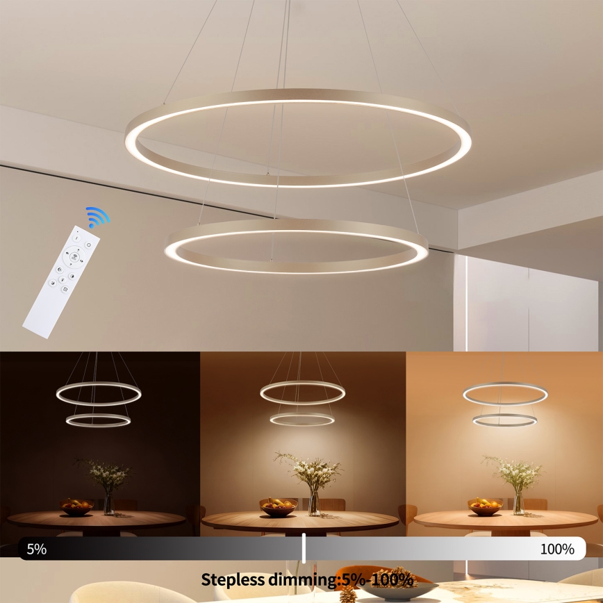 Brilagi - reguliuojamas LED pakabinamas šviestuvas ant laido PORTOFINO LED/98W/230V 3000-6000K skersmuo 80 cm smėlio spalvos + nuotolinis valdymas