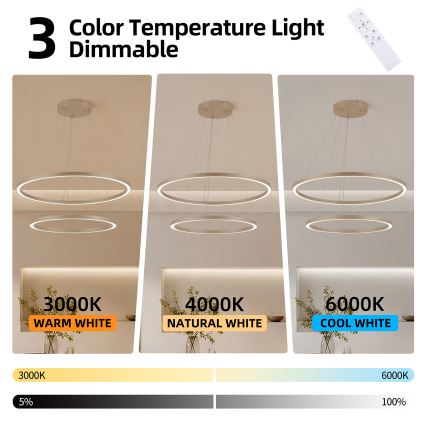 Brilagi - reguliuojamas LED pakabinamas šviestuvas ant laido PORTOFINO LED/98W/230V 3000-6000K skersmuo 80 cm smėlio spalvos + nuotolinis valdymas