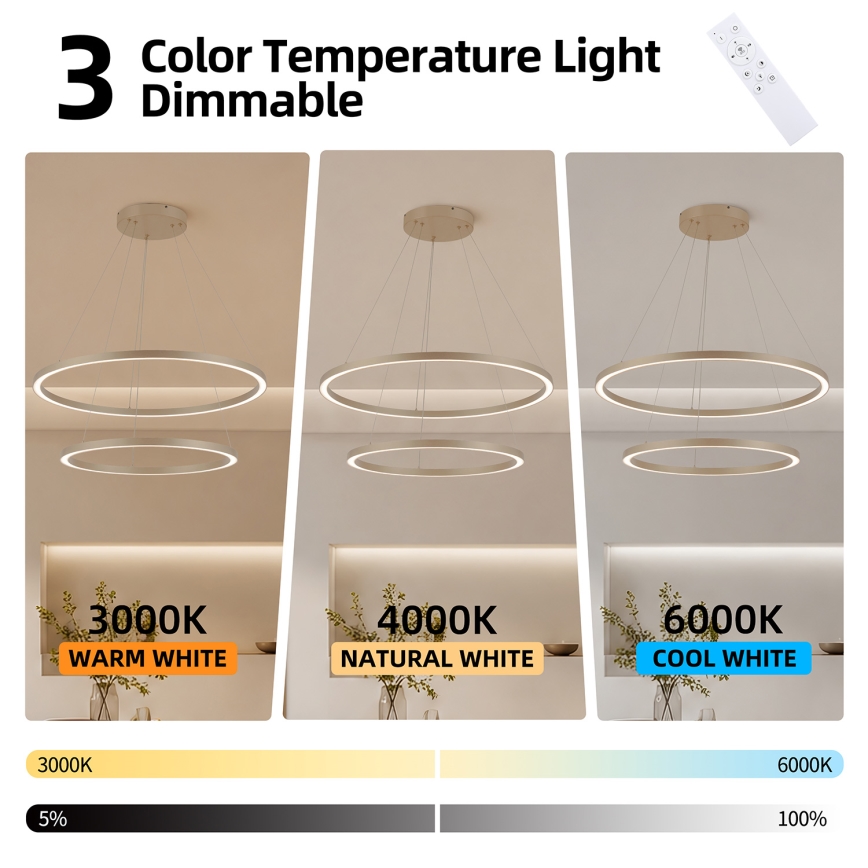 Brilagi - reguliuojamas LED pakabinamas šviestuvas ant laido PORTOFINO LED/98W/230V 3000-6000K skersmuo 80 cm smėlio spalvos + nuotolinis valdymas