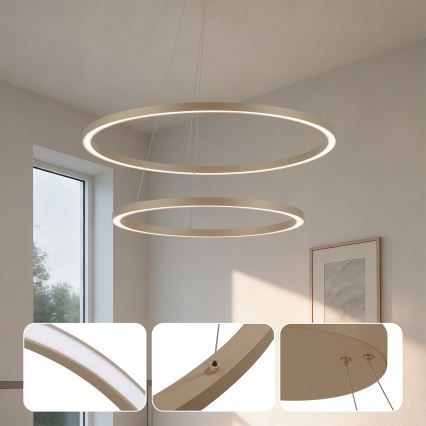 Brilagi - reguliuojamas LED pakabinamas šviestuvas ant laido PORTOFINO LED/98W/230V 3000-6000K skersmuo 80 cm smėlio spalvos + nuotolinis valdymas
