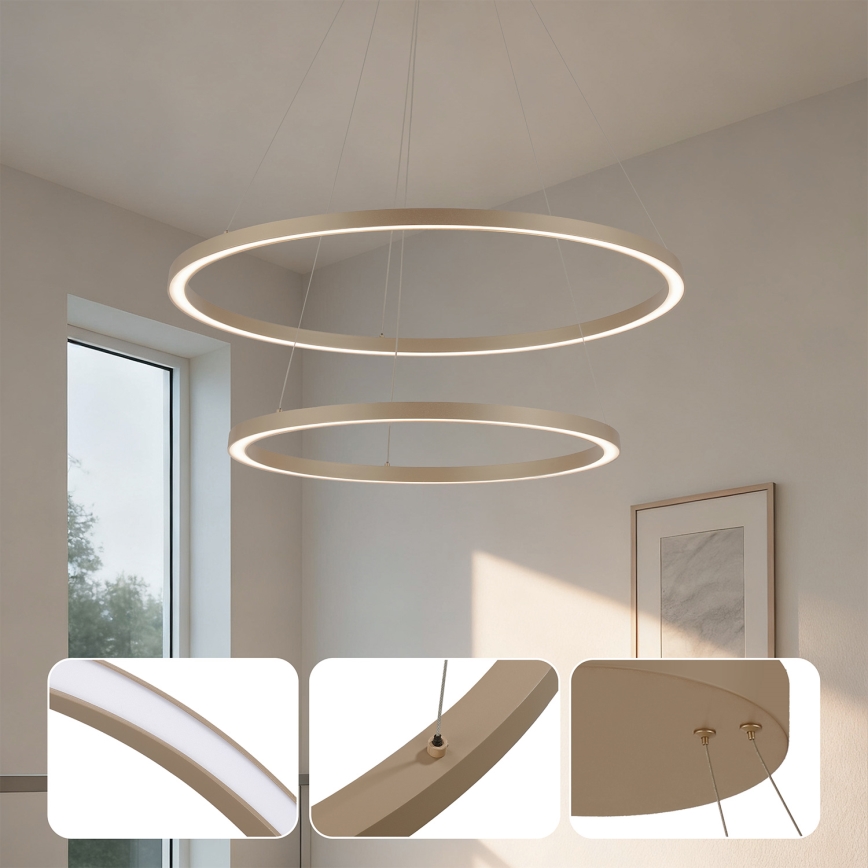 Brilagi - reguliuojamas LED pakabinamas šviestuvas ant laido PORTOFINO LED/98W/230V 3000-6000K skersmuo 80 cm smėlio spalvos + nuotolinis valdymas