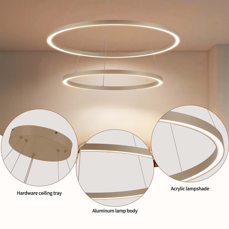 Brilagi - reguliuojamas LED pakabinamas šviestuvas ant laido PORTOFINO LED/98W/230V 3000-6000K skersmuo 80 cm smėlio spalvos + nuotolinis valdymas