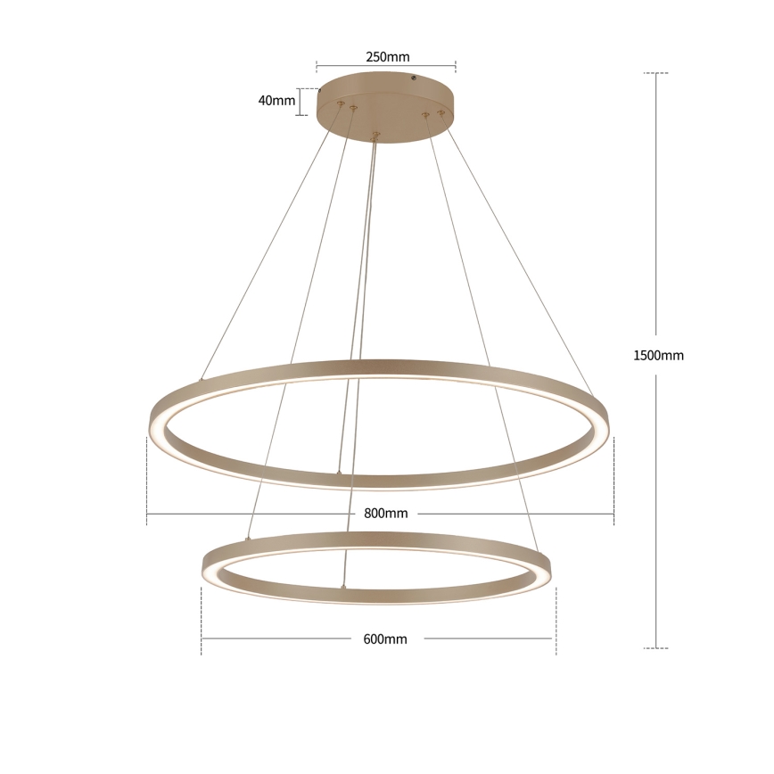 Brilagi - reguliuojamas LED pakabinamas šviestuvas ant laido PORTOFINO LED/98W/230V 3000-6000K skersmuo 80 cm smėlio spalvos + nuotolinis valdymas