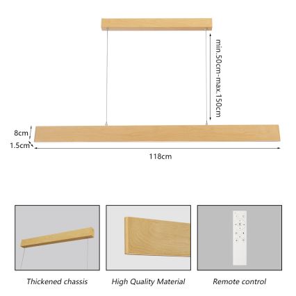 Brilagi - dimeriuojamas LED liustras ant laido SLIMLINE LED/40W/230V 3000-6000K ąžuolo dekoras + nuotolinis valdymas