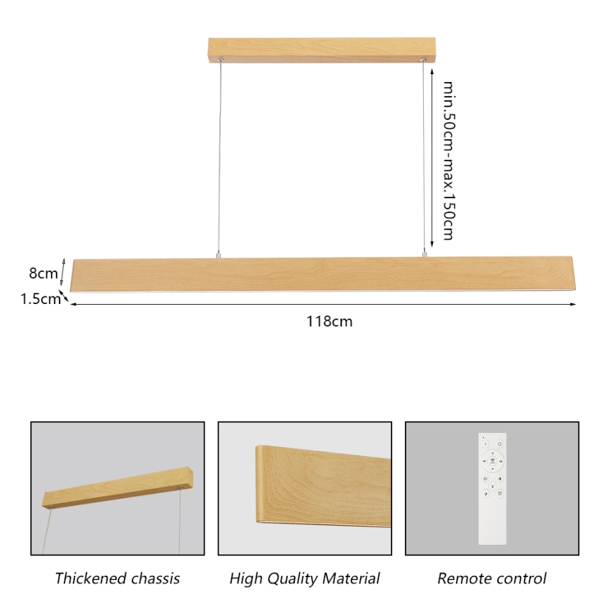 Brilagi - dimeriuojamas LED liustras ant laido SLIMLINE LED/40W/230V 3000-6000K ąžuolo dekoras + nuotolinis valdymas